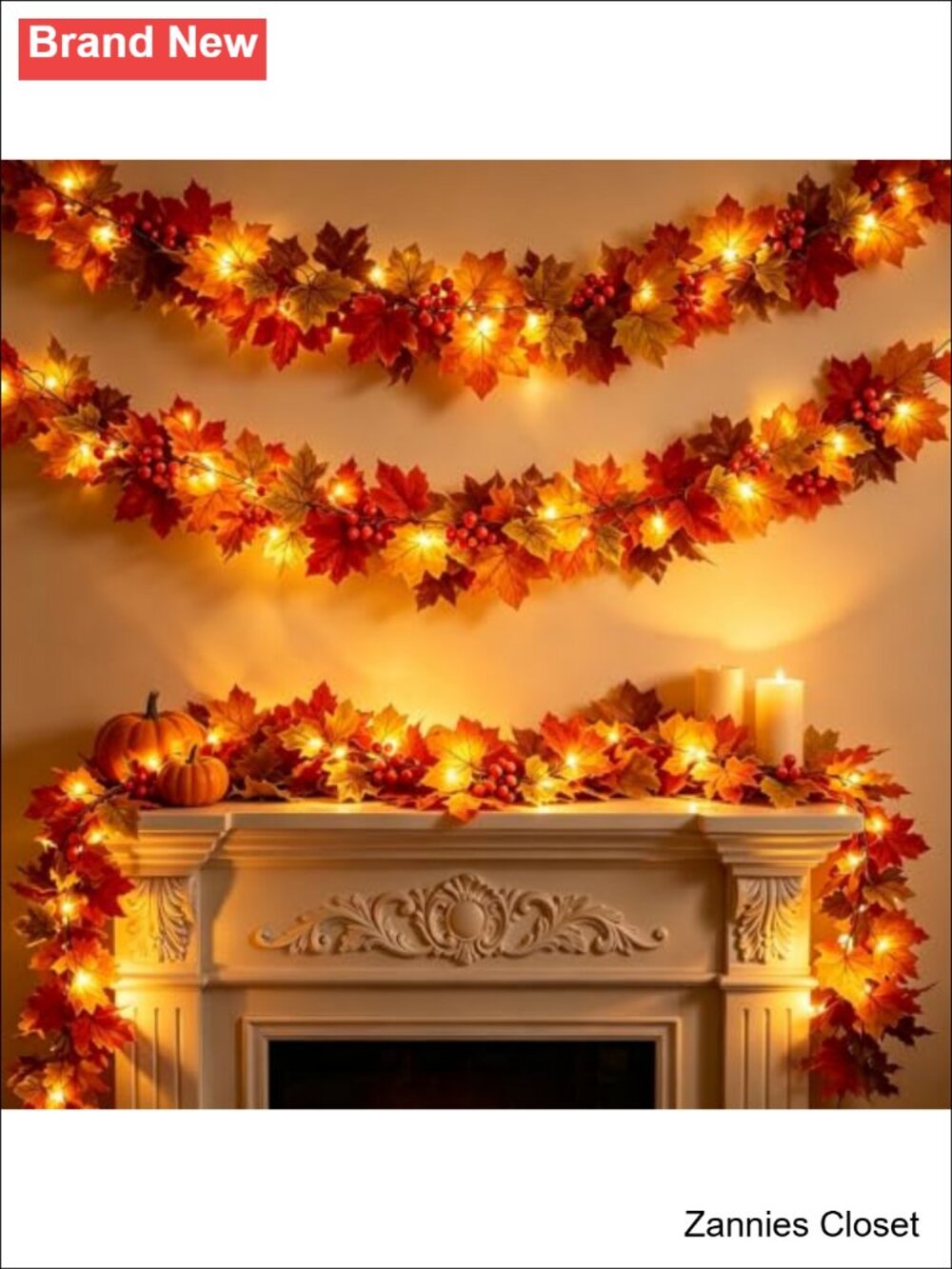 👻 2 Pack Fall Garland with Lights 11.8FT 50 LED Lighted Maple Leaf Garland